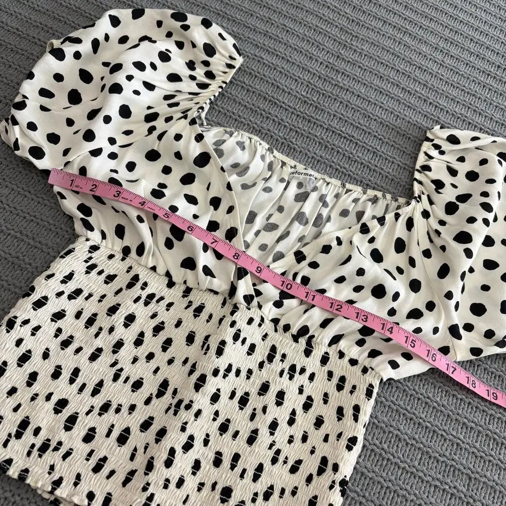 Reformation Polka Dot Smocked Puff Sleeve Top Women's XL Coquette Girly Dainty